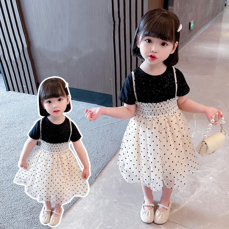 Falda infantil de gasa con estilo coreano y lunares