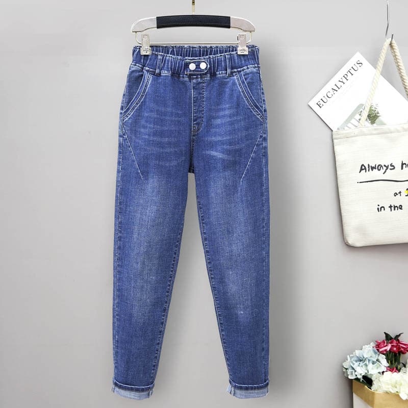 Pantalones de mezclilla elásticos para mujer, cintura alta