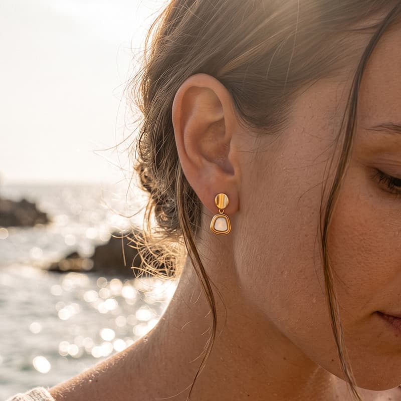 Aretes de gota boho con circón acero inoxidable