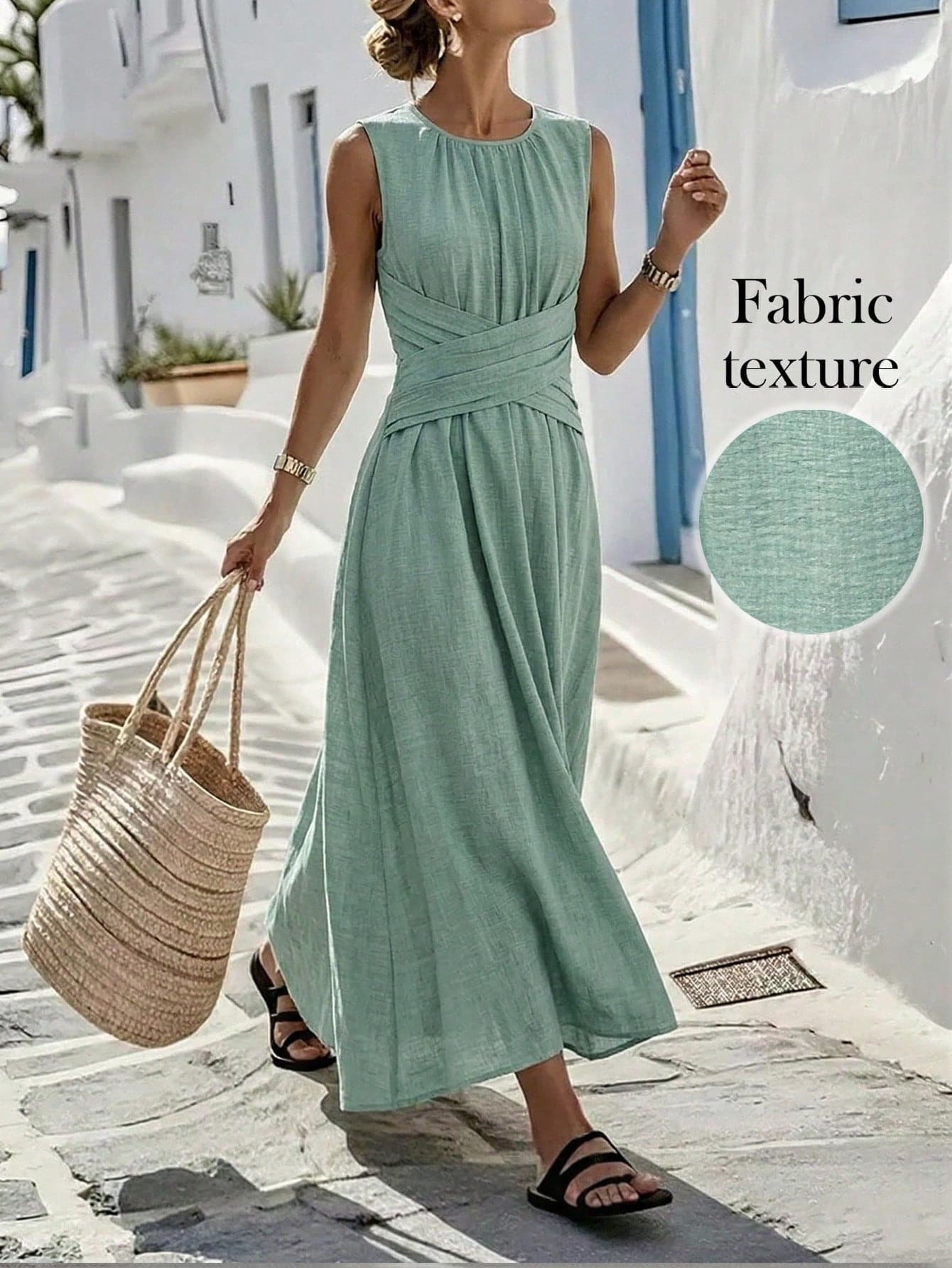 Vestido largo sin mangas con cintura ajustada