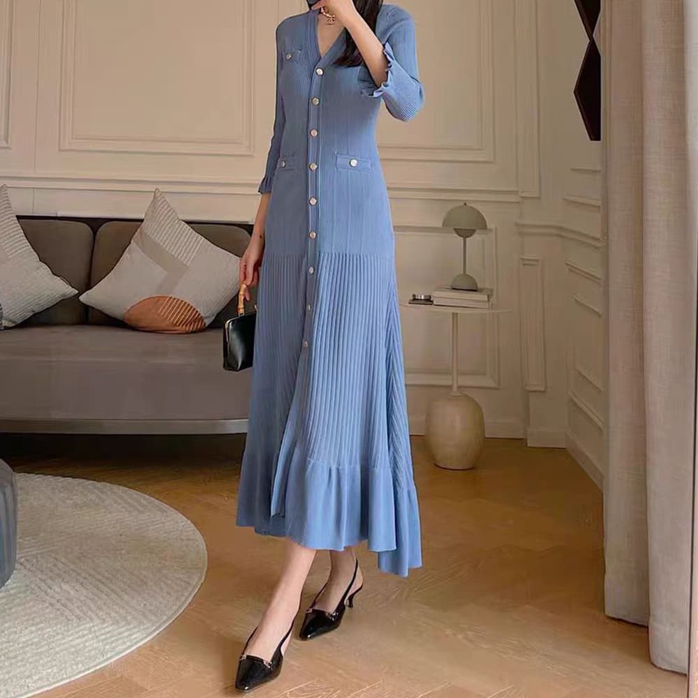 Vestido fishtail de punto con escote en V