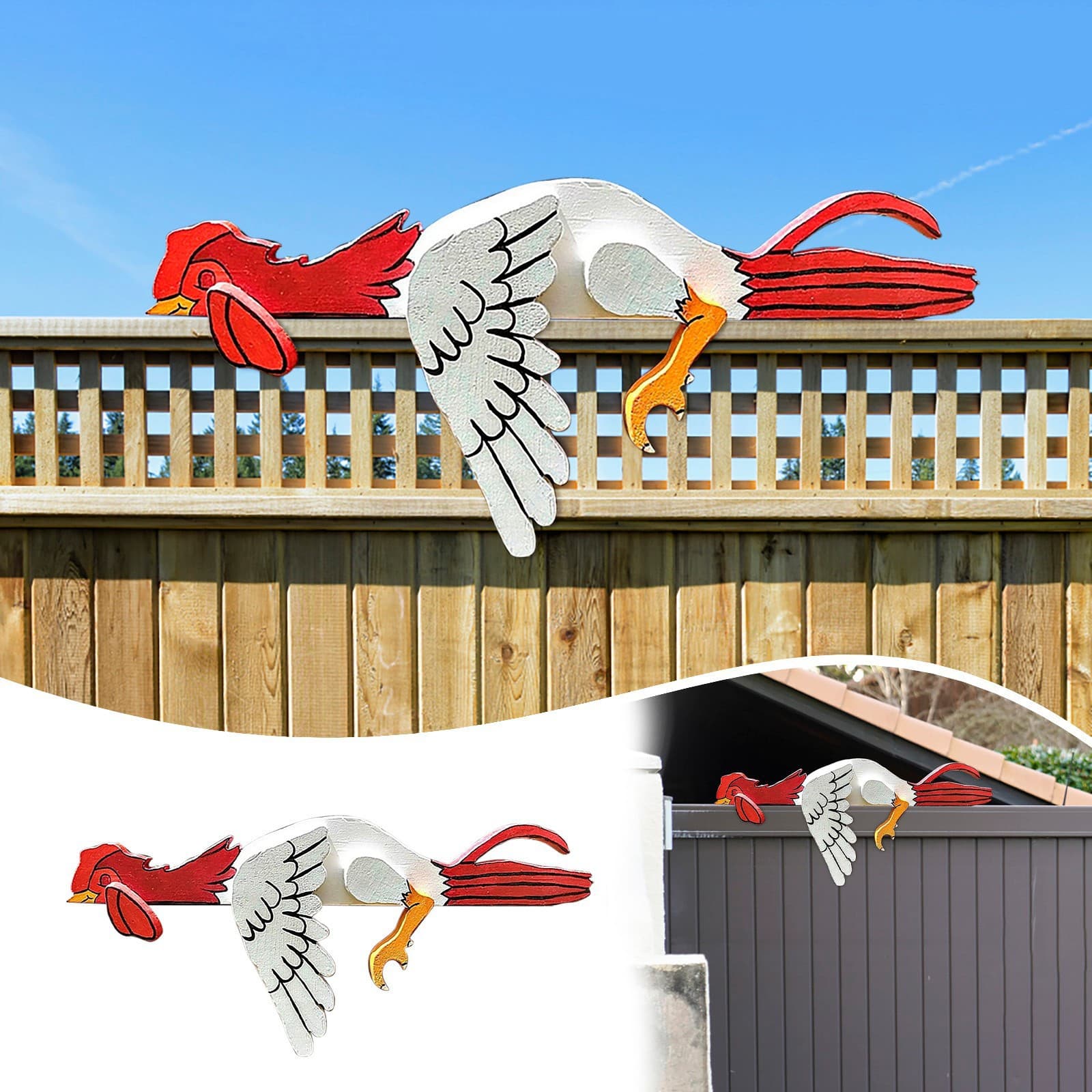 Decoración de gallo para hogar y cerca, adorno de madera