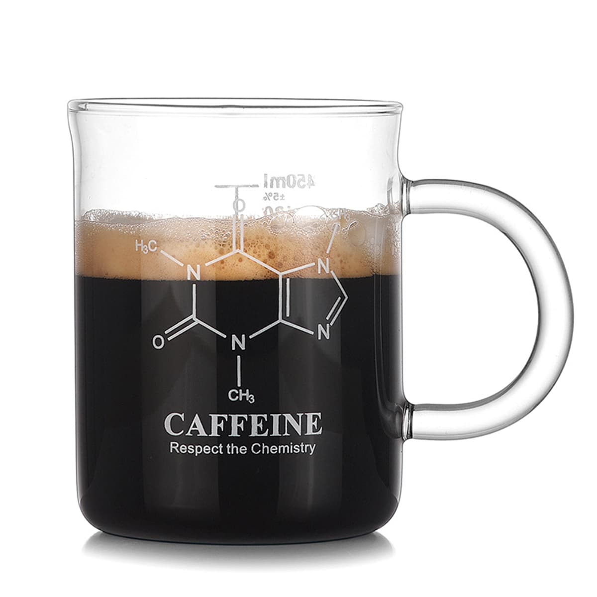 Taza de café en vidrio borosilicato con escala de medición