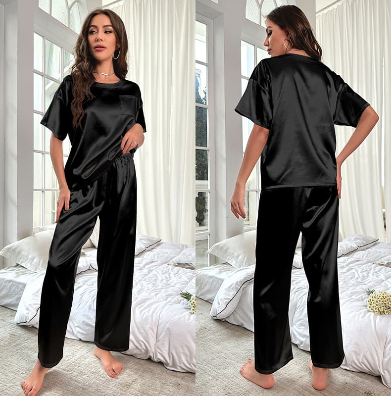 Pijama de seda helada con pantalón corto manga corta