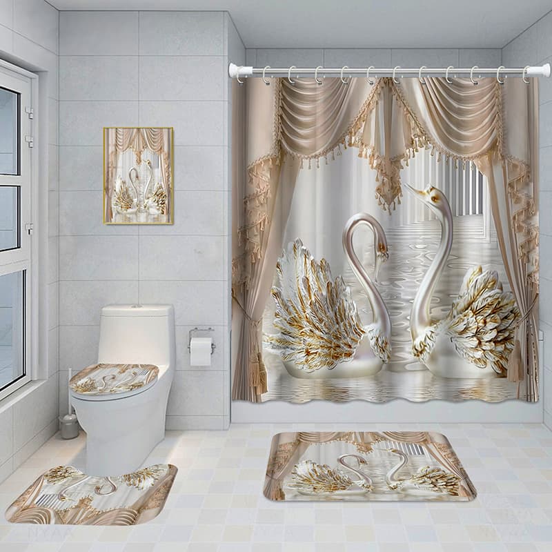Juego de baño de cinco piezas con cortina y tapete