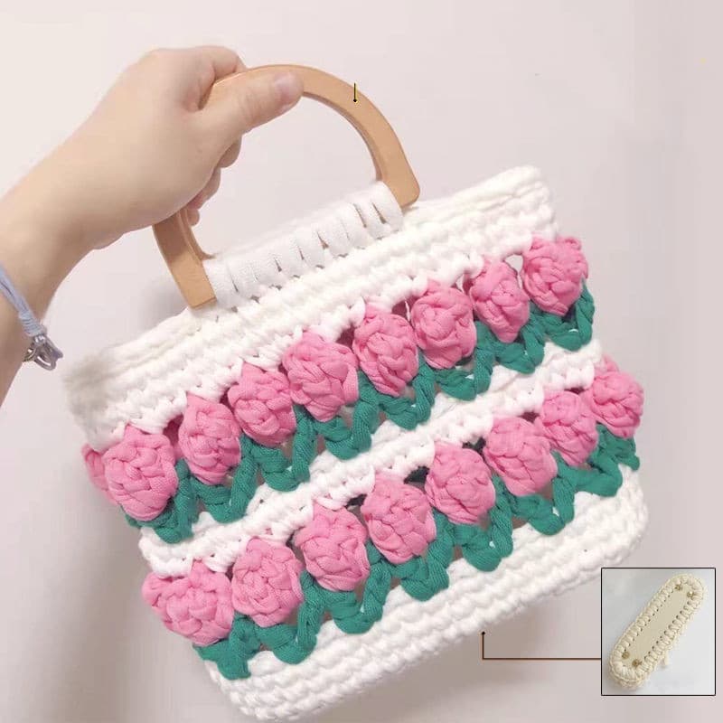 Bolsa tejida a mano con diseño de tulipanes