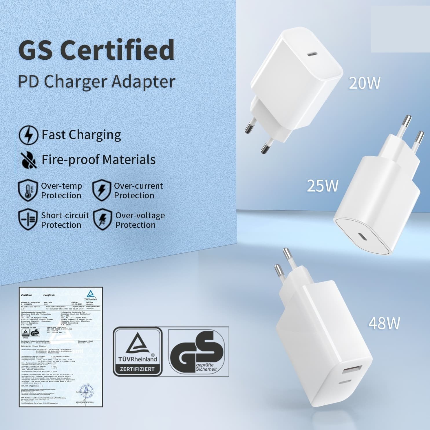 Cargador rápido 20W USB-C estándar europeo