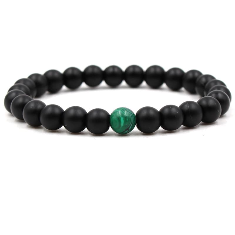 Pulsera de malaquita verde y negra con cuentas elásticas