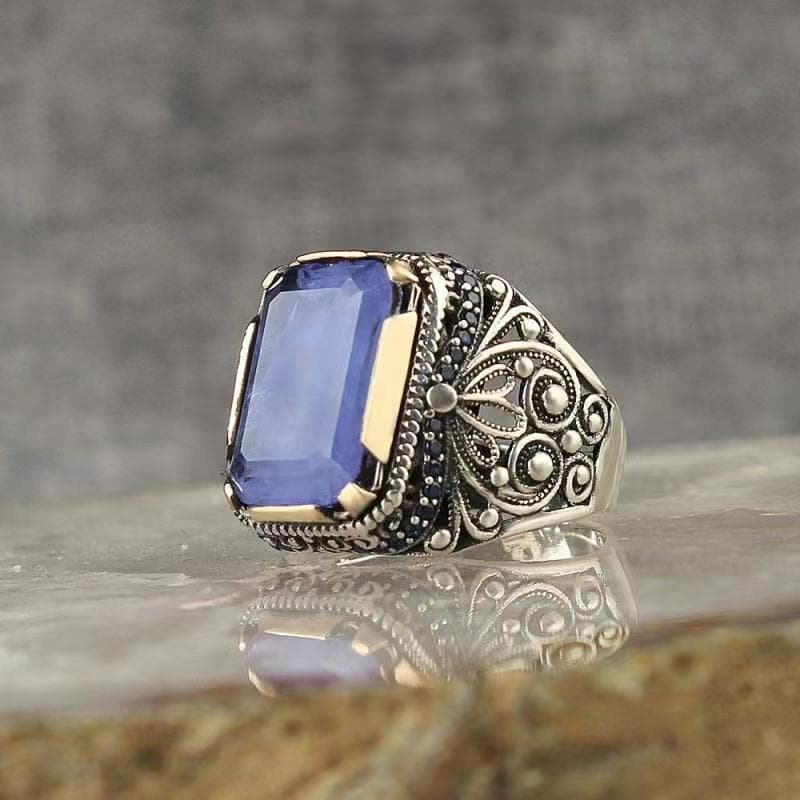Anillo texturizado vintage bicolor de estilo nacional