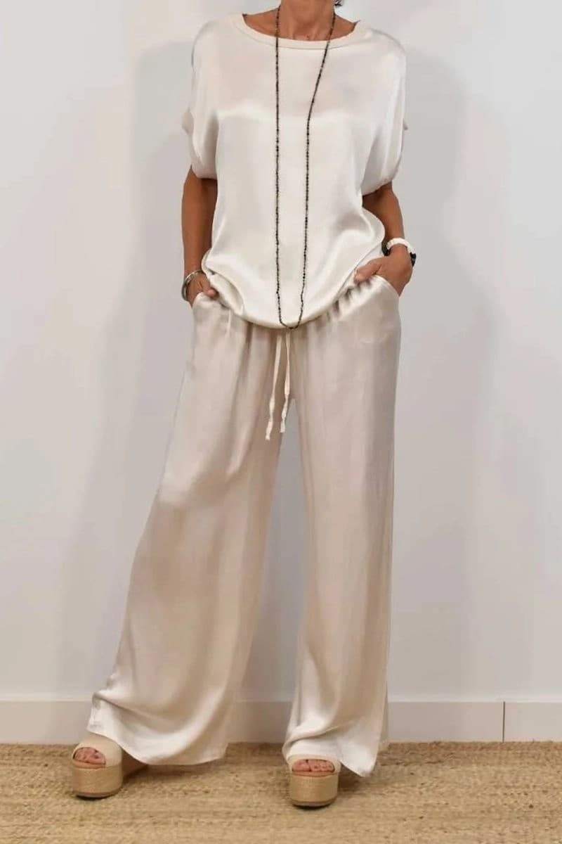 Conjunto de blusa suelta y pantalón ancho para mujer