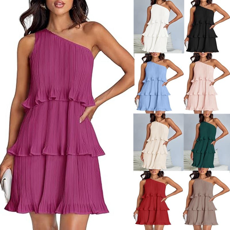 Vestido mujer hombro descubierto cintura alta