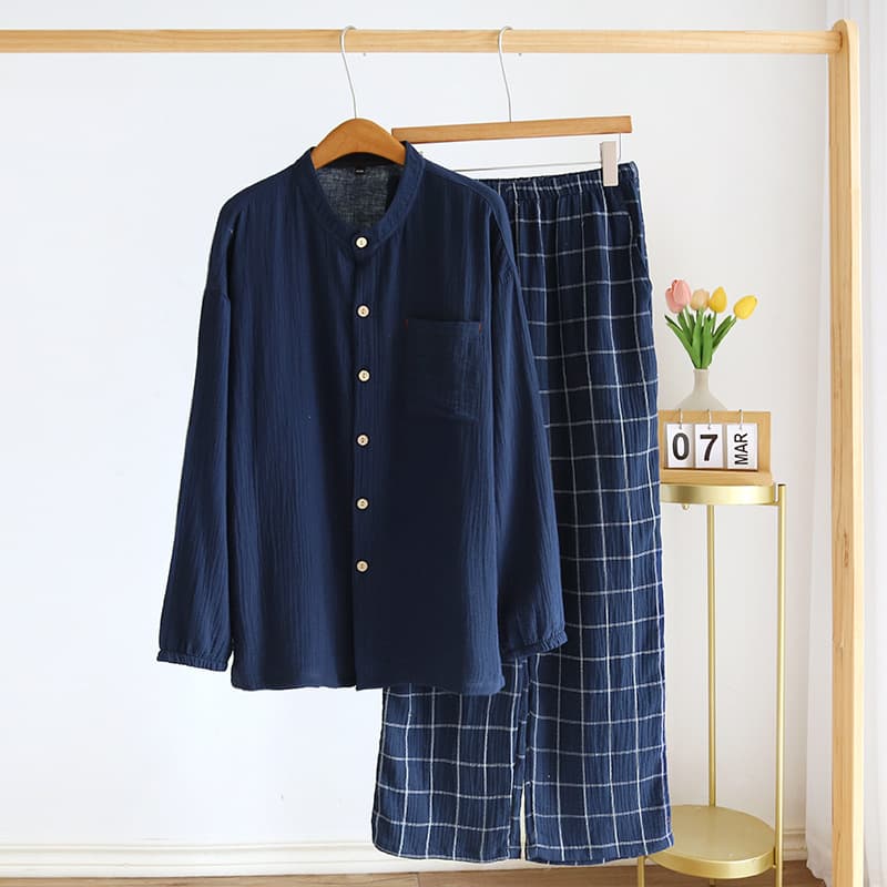Pijama de gasa de algodón para hombre primavera y otoño