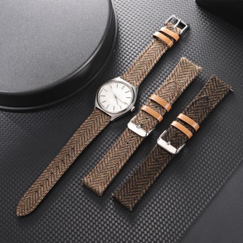 Correa de reloj de cuero y tweed estilo vintage