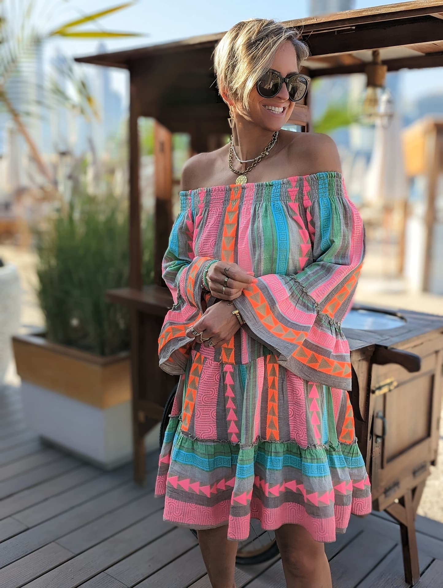 Vestido estampado de manga acampanada para vacaciones