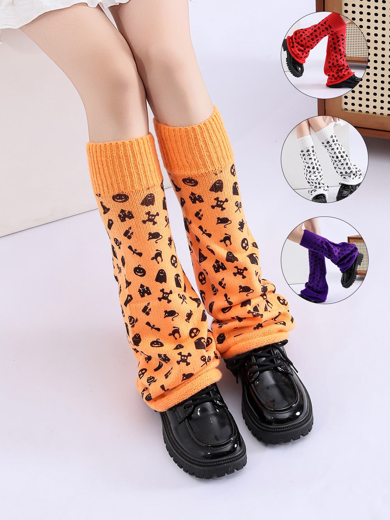 Calcetines leg warmer estampado Halloween neón para fiesta