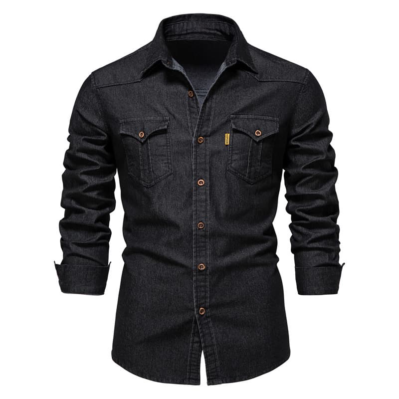 Camisa de mezclilla hombre manga larga color sólido