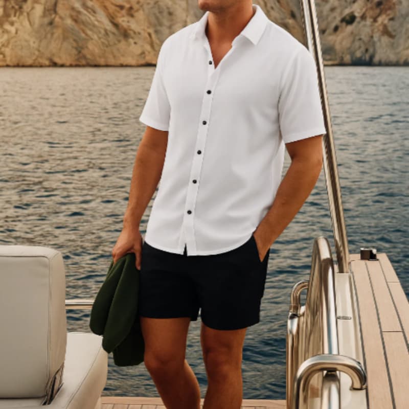 Conjunto de camisa tipo waffle y shorts para hombre