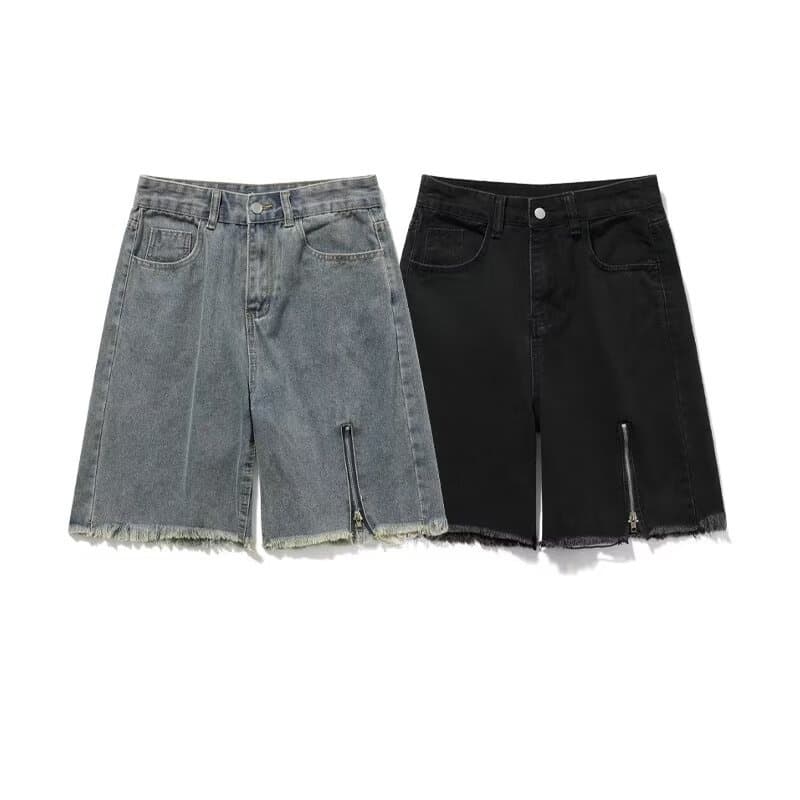Shorts de denim negro con cierre