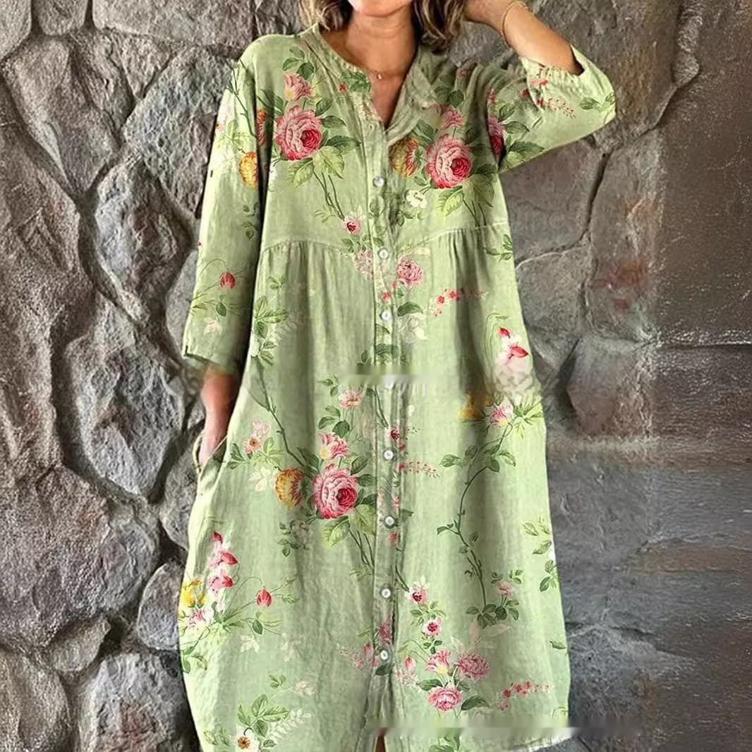 Vestido tipo camisa manga larga estampado floral