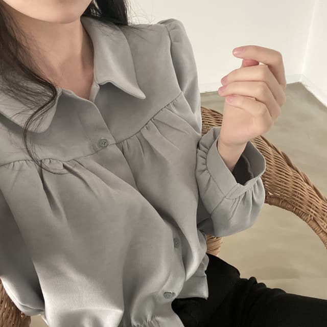 Blusa para mujer con manga puff, corte francés