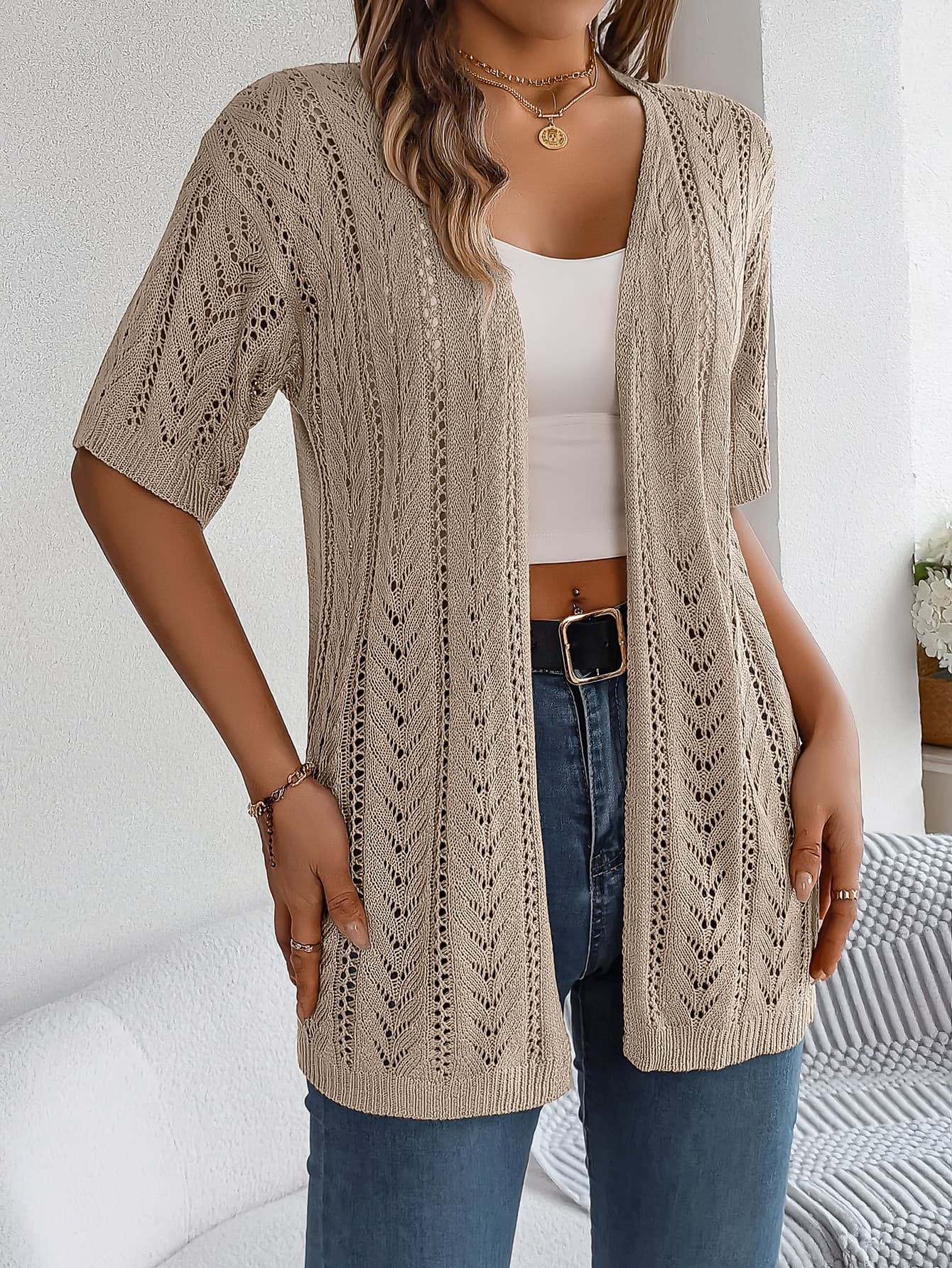 Cardigan calado de punto para mujer