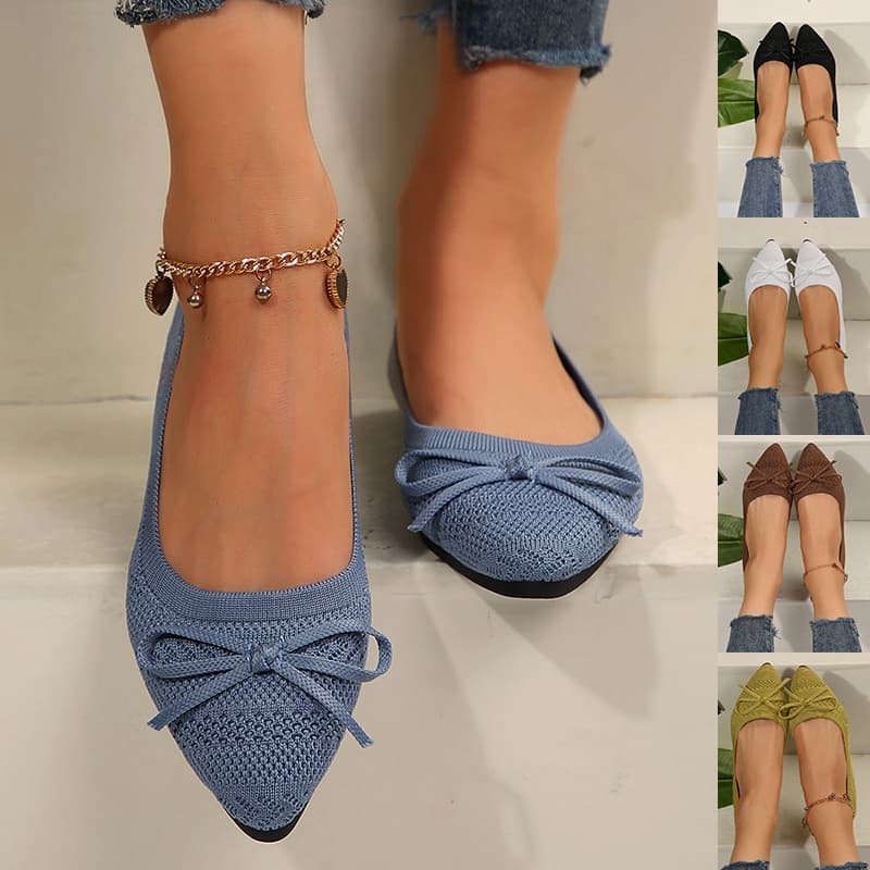 Mocasines de punto con moño para mujer