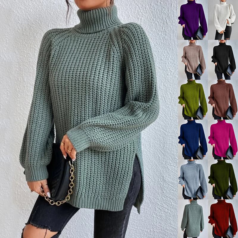 Suéter cuello alto con abertura en color sólido para mujer