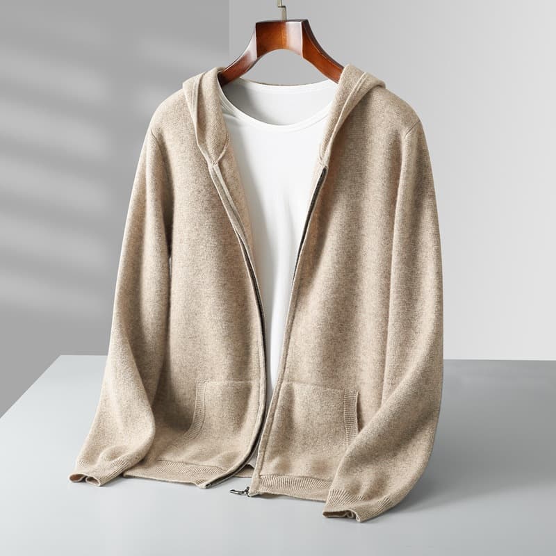 Cardigan lana hombre cierre cremallera capucha corte suelto