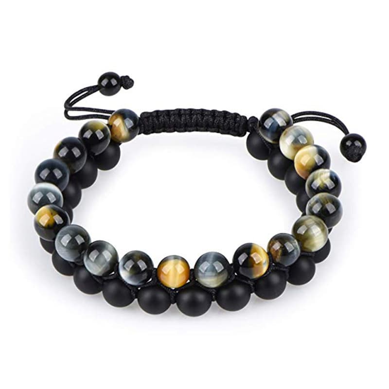 Pulseras de pareja con ágata negra mate y ojo de tigre