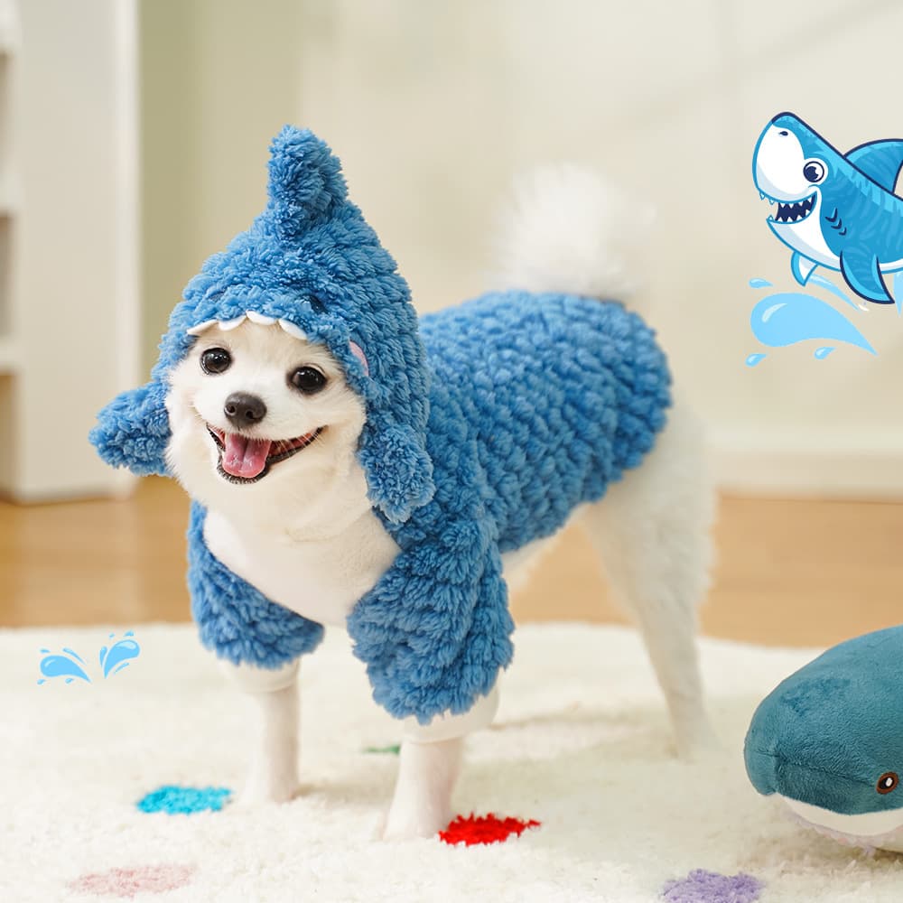Disfraz tiburón de peluche acolchado para perro y gato