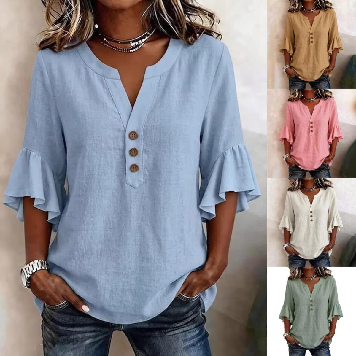 Blusa suelta casual de colores sólidos para mujer