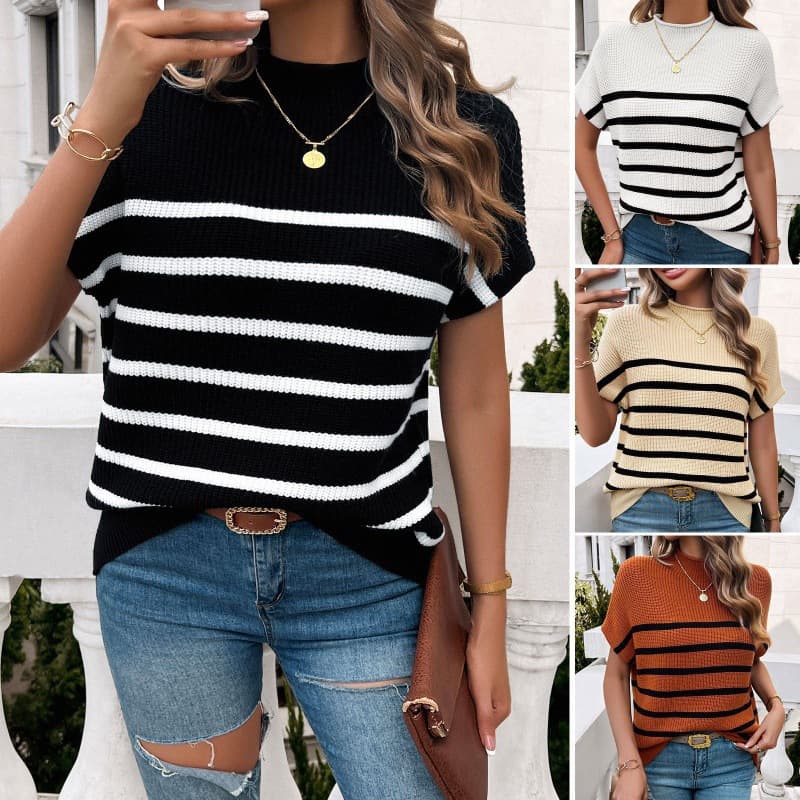 Suéter pullover a rayas con contraste