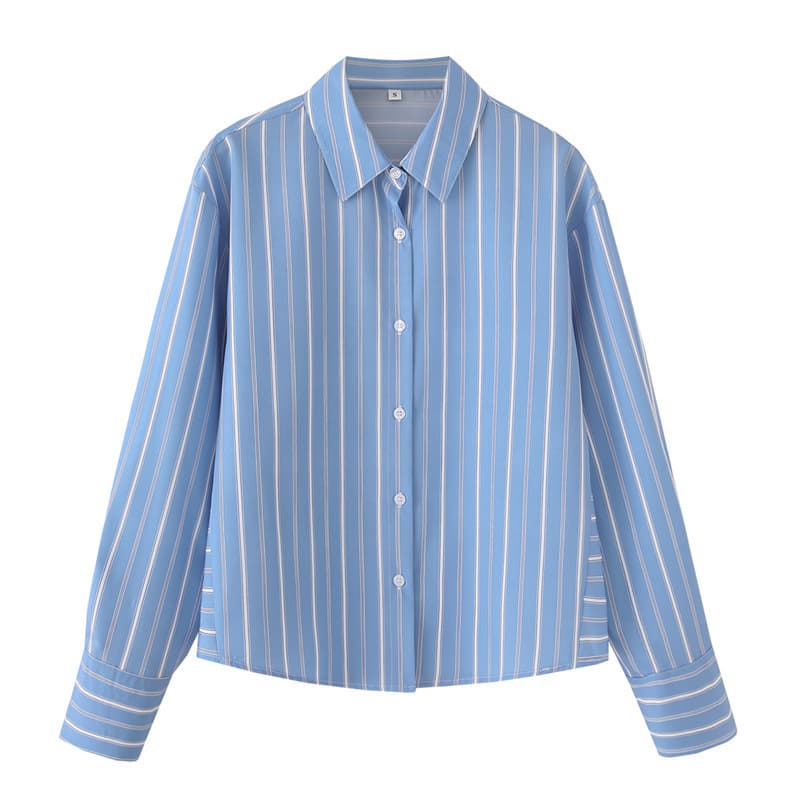 Camisa de popelina a rayas con solapa y manga larga