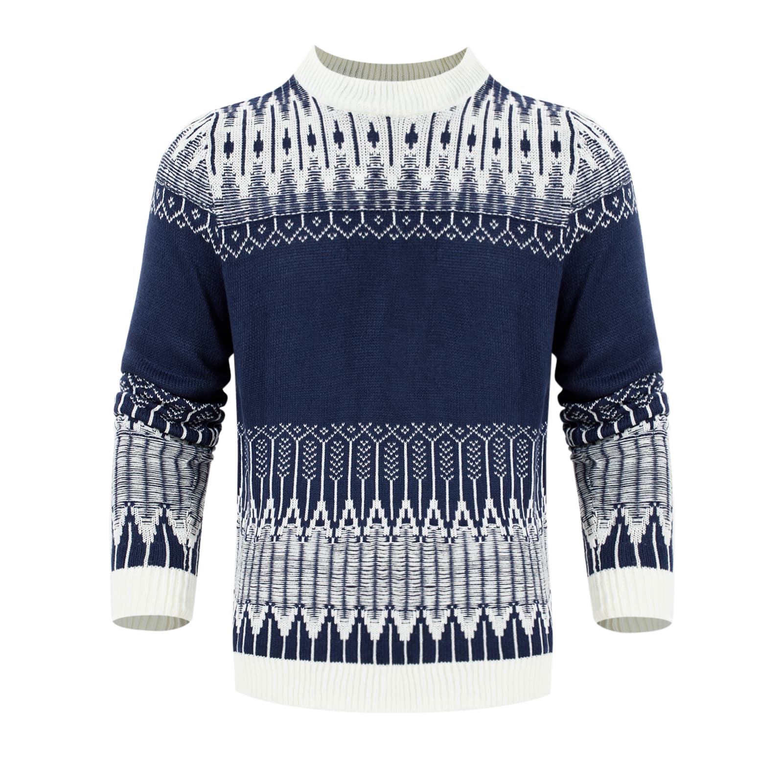Suéter unisex cuello redondo con patrón Fair Isle