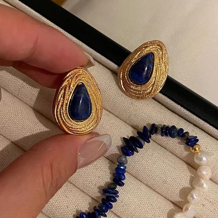 Aretes de plata de gota vintage con diseño francés clásico