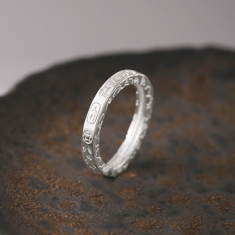 Anillo de plata 999 ajustable, estilo chino de suerte