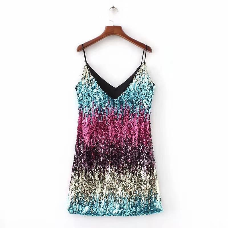 Vestido sin mangas con lentejuelas y cuello en V para verano