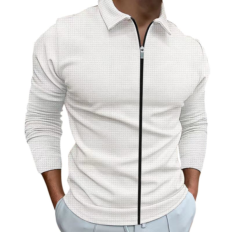 Chaqueta hombre estilo waffle con cierre y cuello