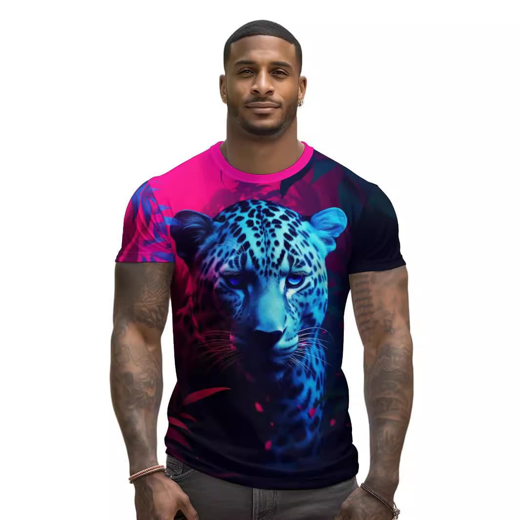 Camiseta de hombre con estampado 3D de leopardo y ajuste holgado