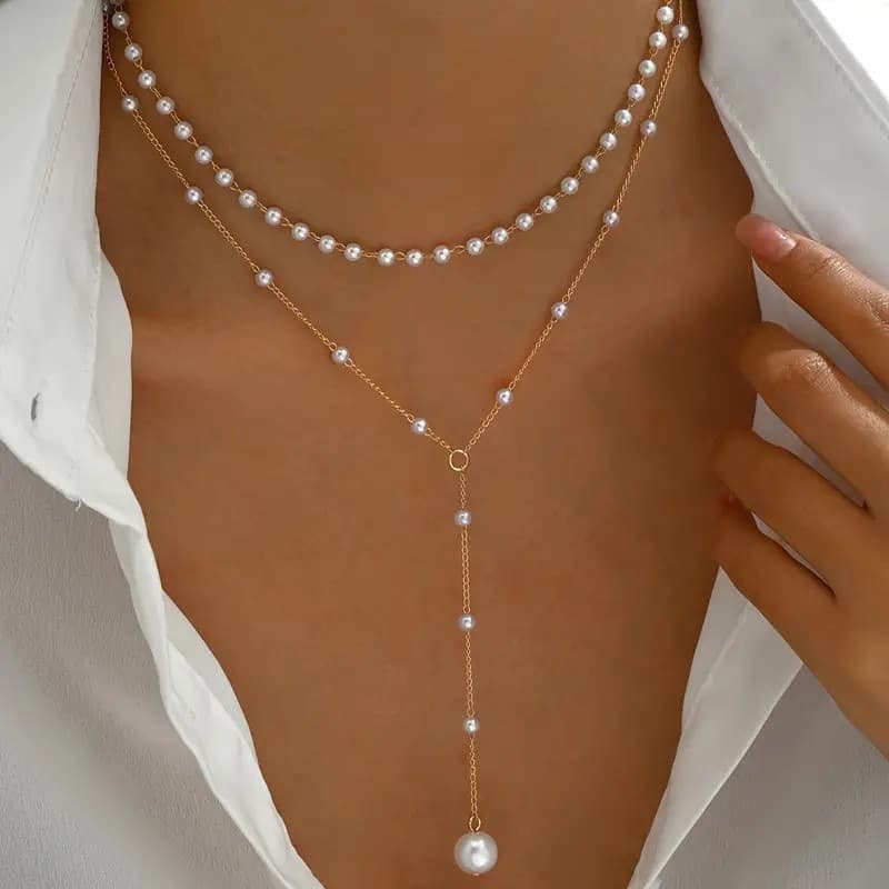 Collar de perlas de doble capa