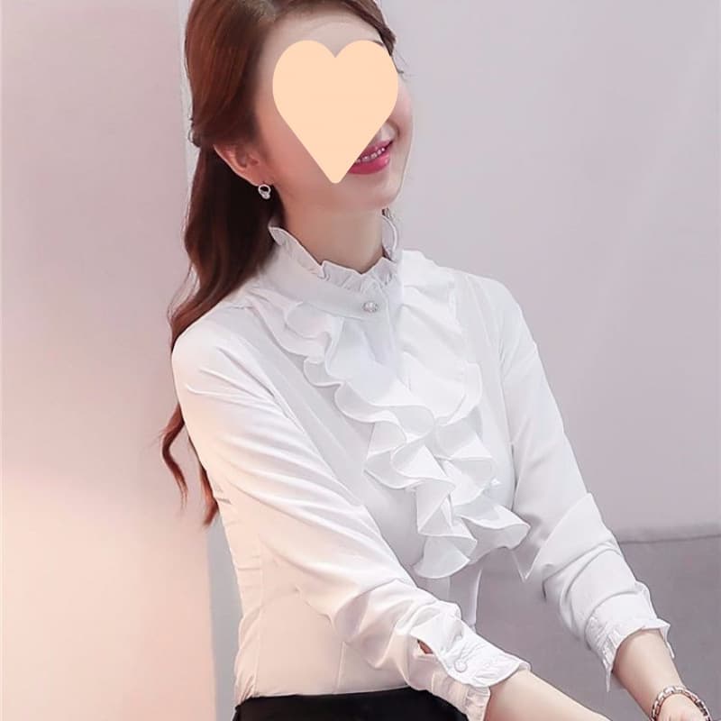Camisa de algodón con cuello de pie y manga larga