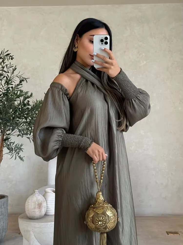 Vestido largo de manga larga para otoño e invierno
