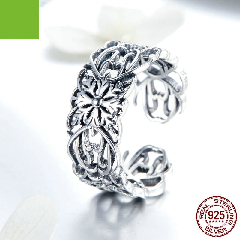 Anillo de flor vintage en plata 925