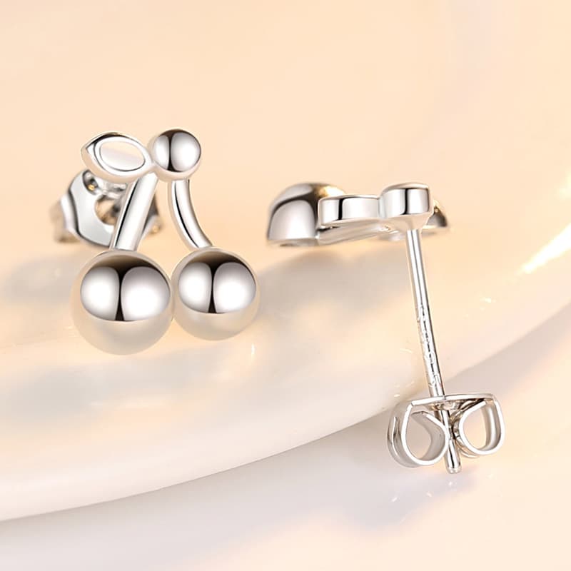 Aretes de cereza de plata esterlina coreanos dulces