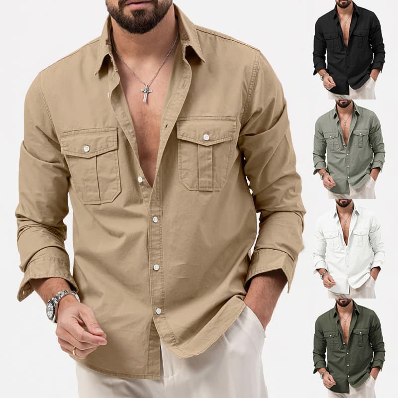 Camisa para hombre con múltiples bolsillos mangas largas