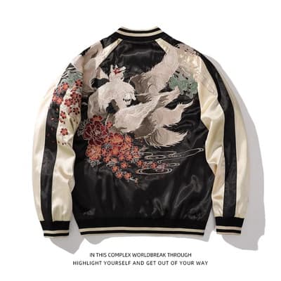 Chaqueta bordada para hombre con motivo de zorro estilo tradicional