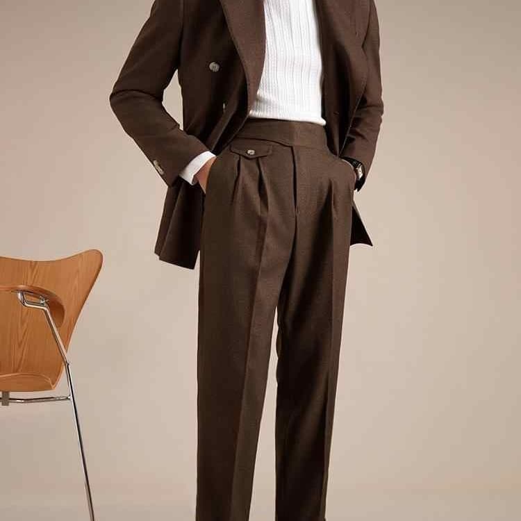 Pantalones de traje con doble pliegue frontal