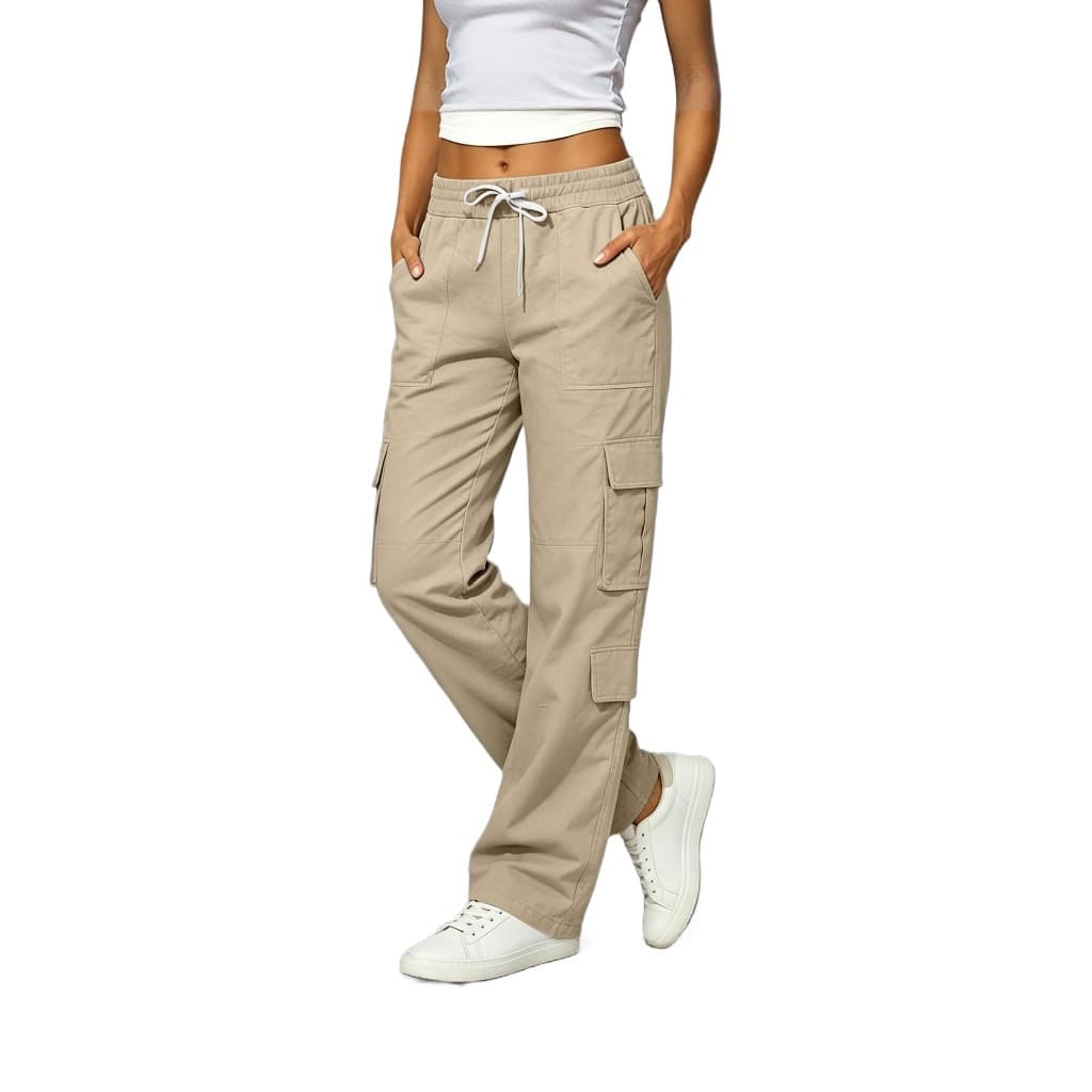 Pantalones largos de algodón y lino con múltiples bolsillos