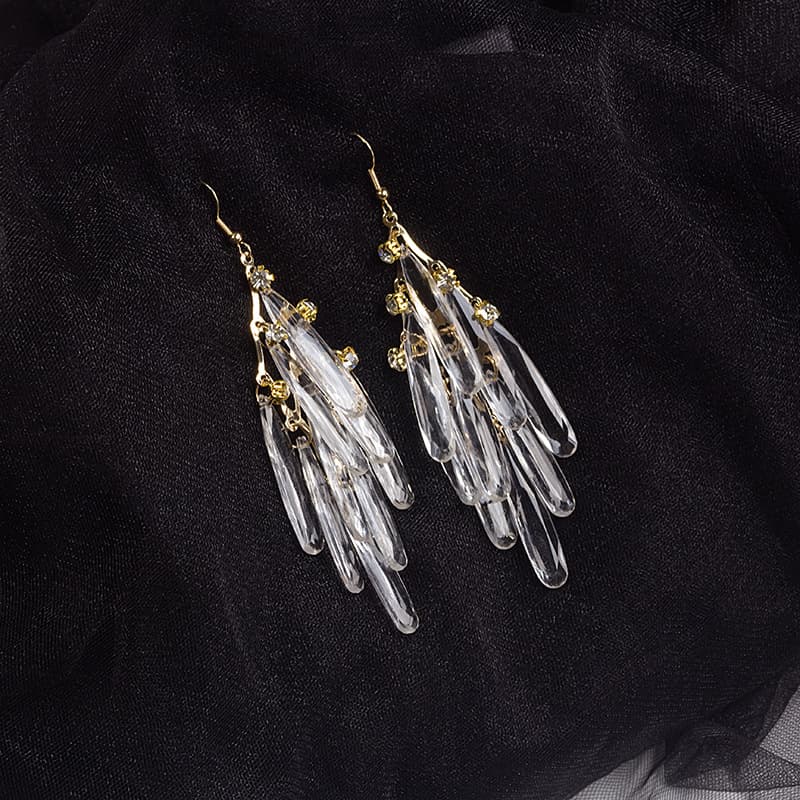 Par de aretes grandes de lujo con borla transparente