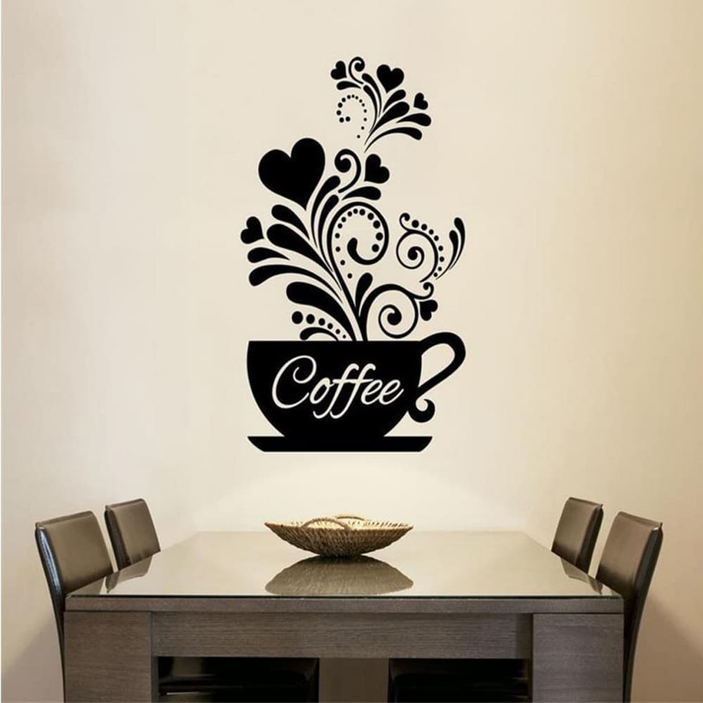 Adhesivo mural diseño café y flores